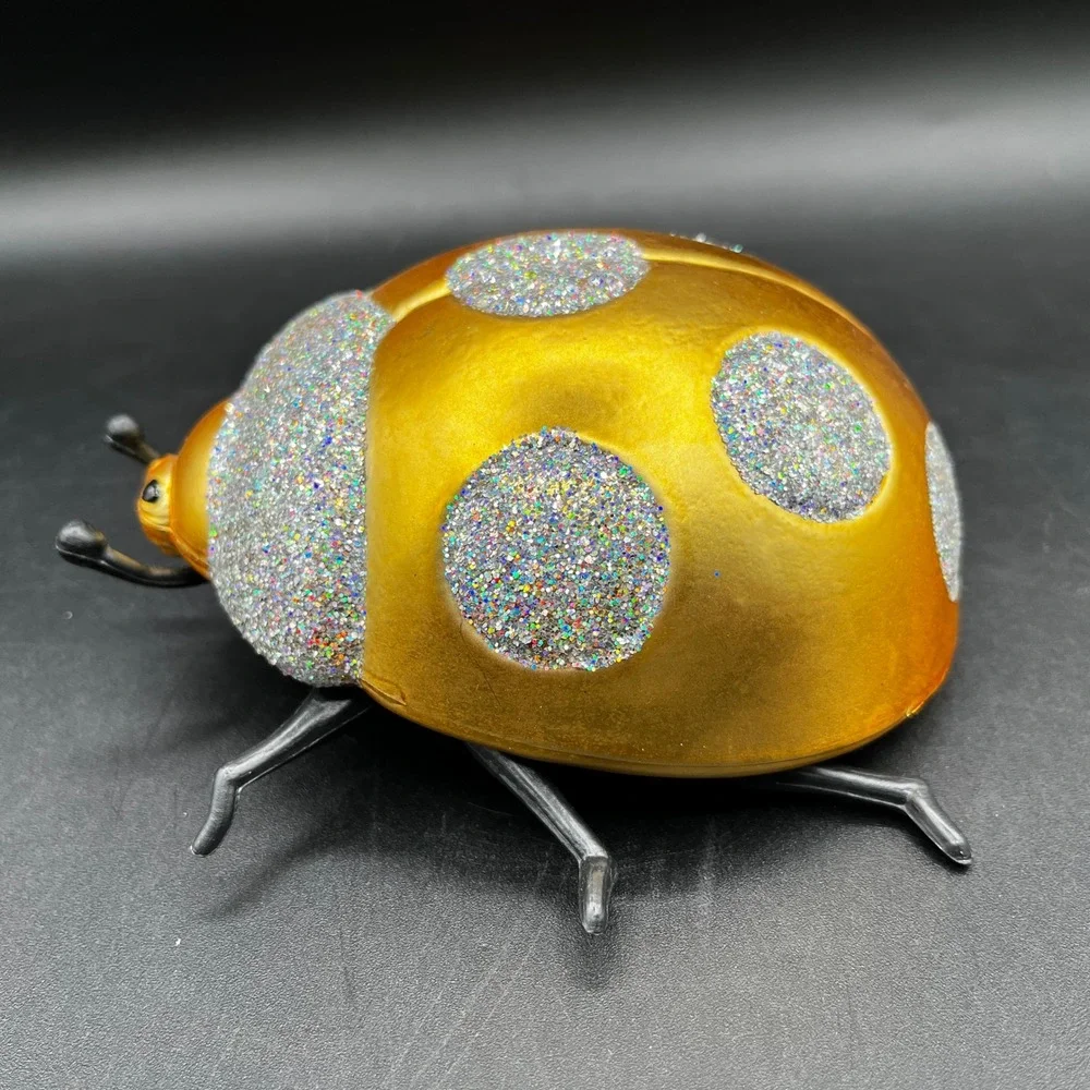 Gold Glitter Insect Ornament Set Dragonfly Ladybug Clip Holiday Decor 2pc Taiwan